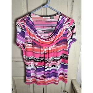 Laura Ashley Short Sleeve Blouse W/ Cowl Neck Sz M Pink Purple
